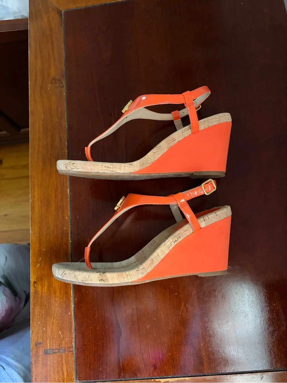 Ralph Lauren Orange Sandal Wedge with Gold RL Accent